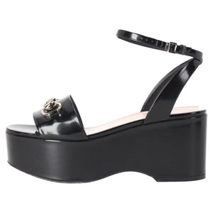 Gucci Horsebit Plateau-Sandalen mit Knöchelriemen aus schwarzem Kalbsleder