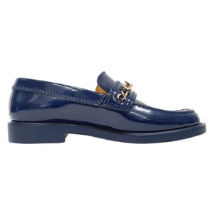Chanel Loafer mit glänzendem Logo aus blauem Kalbslackleder
