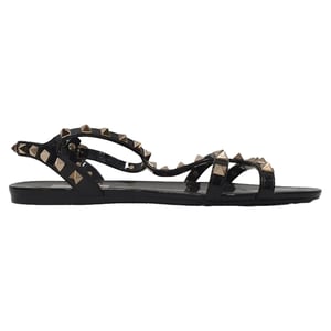 Valentino Garavani Rockstud T-Riemen Flache Sandalen aus schwarzem Gummi