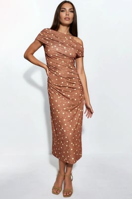 Asymmetrisches Hals Blumen-Midi-Kleid