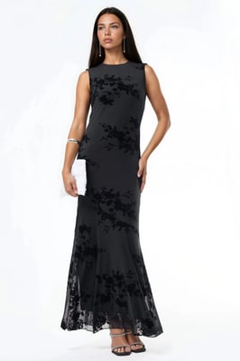 Blumen-Flush-Print-Tüll-Maxikleid