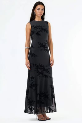 Blumen-Flush-Print-Tüll-Maxikleid