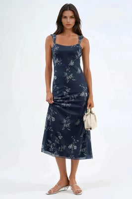 Blumiges Midikleid mit Herzkragen