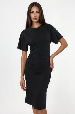Crew-Neck Mini-T-Shirt-Kleid mit Drapierung
