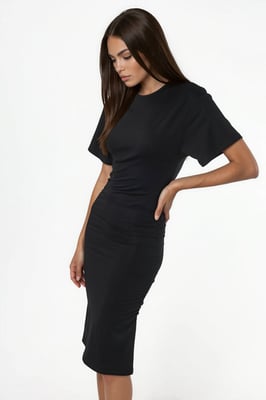Crew-Neck Mini-T-Shirt-Kleid mit Drapierung