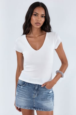 V-Ausschnitt Modal-Baumwollmischung Bluse
