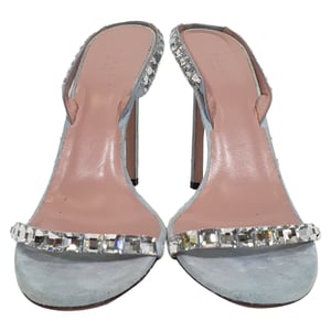 Gucci Kristall-verzierte Slingback Sandaletten aus blauer Wildleder