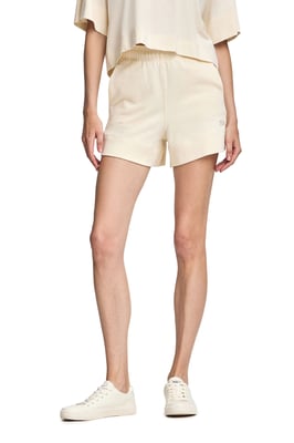 Kurze Hose aus Baumwolle ecru mit gesticktem Logo