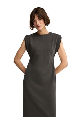 Ärmelloses Kleid asphaltgrau mit Rundhalsausschnitt und Polo Club Logo