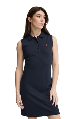 Kurzes ärmelloses Kleid marineblau mit Polokragen und Rigby Go Logo