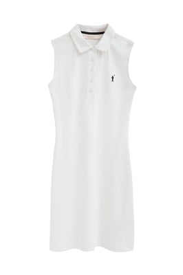 Kurzes ärmelloses Kleid weiß mit Polokragen und Rigby Go Logo
