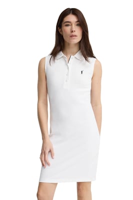 Kurzes ärmelloses Kleid weiß mit Polokragen und Rigby Go Logo
