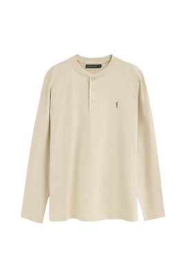 T-Shirt beige mit Henley-Ausschnitt und gesticktem Rigby Go-Logo