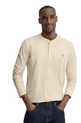 T-Shirt beige mit Henley-Ausschnitt und gesticktem Rigby Go-Logo