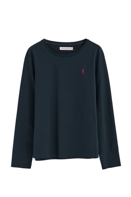 Langärmliges T-Shirt marineblau mit Rundhalsausschnitt und Rigby Go Stickerei