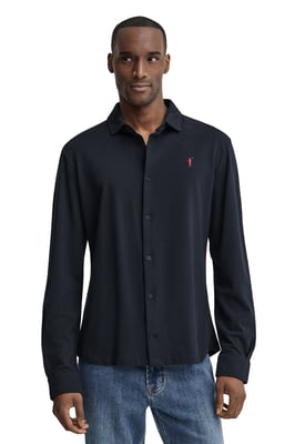 Poloshirt marineblau mit durchgehender Knopfleiste und Rigby Go Stickerei