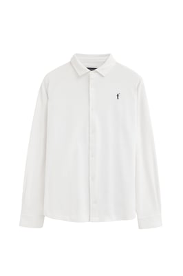 Poloshirt weiß mit durchgehender Knopfleiste und Rigby Go Stickerei