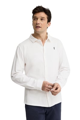 Poloshirt weiß mit durchgehender Knopfleiste und Rigby Go Stickerei