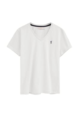 Zweierpack kurzärmlige Damen-T-Shirts schwarz und weiß mit V-Ausschnitt und Rigby Go Stickerei