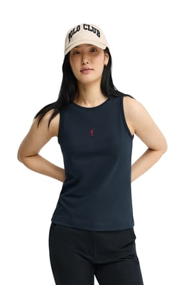 Ärmelloses T-Shirt marineblau im Slim Fit mit Rigby Go Stickerei