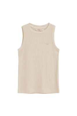 Ärmelloses T-Shirt beige aus Rippstoff mit Polo Club Logo