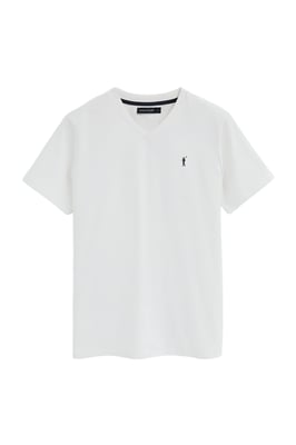 T-Shirt weiß mit V-Ausschnitt und Rigby Go Logo