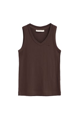Ärmelloses T-Shirt schokobraun aus Rippstoff mit V-Ausschnitt und Polo Club Logo