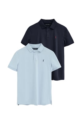 Zweierpack Herren-Poloshirts im Slim Fit marineblau und hellblau mit gesticktem Rigby Go Logo