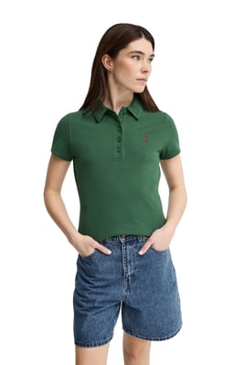 Kurzärmliges Poloshirt flaschengrün mit Rigby Go Stickerei im Slim Fit