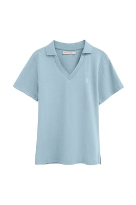 Cotolino-Poloshirt hellblau mit knopflosem Kragen und Rigby Go Stickerei
