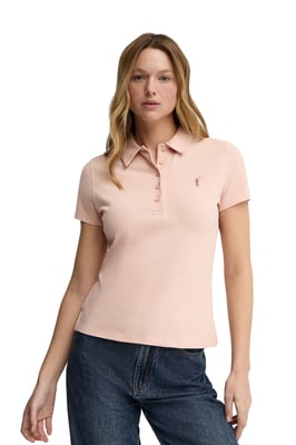 Kurzärmliges Poloshirt make-up-rosa mit Rigby Go Stickerei im Slim Fit