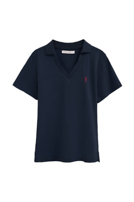 Cotolino-Poloshirt marineblau mit knopflosem Kragen und Rigby Go Stickerei