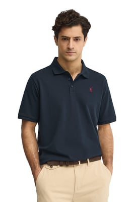 Kurzärmliges Poloshirt marineblau mit gesticktem Rigby Go Logo