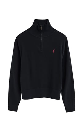 Pullover marineblau mit Zip-Kragen und Rigby Go Stickerei