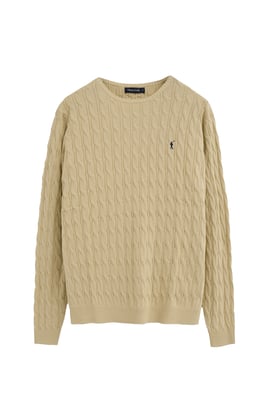 Strickpullover beige mit Zopfmuster und Rigby Go Logo