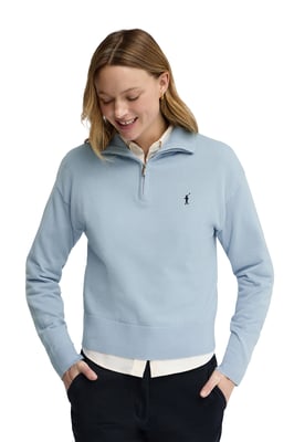 Pullover hellblau mit Zip-Kragen und Rigby Go Stickerei