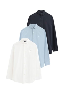 Dreierpack Herrenhemden, marineblau, weiß und hellblau im Slim Fit mit Rigby Go Logo