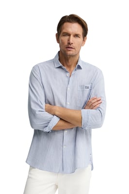 Gestreiftes Hemd Cotolino blau im Regular Fit mit Polo Club Stickerei