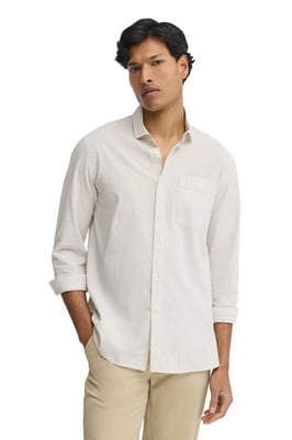 Gestreiftes Hemd Cotolino beige im Regular Fit mit Polo Club Stickerei