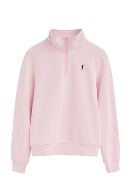 Sweatshirt rosa mit Zip-Kragen und Rigby Go Logo