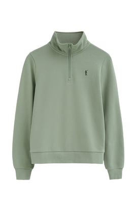 Sweatshirt blassgrün mit Zip-Kragen und Rigby Go Logo