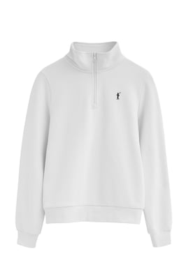 Sweatshirt weiß mit Zip-Kragen und Rigby Go Logo