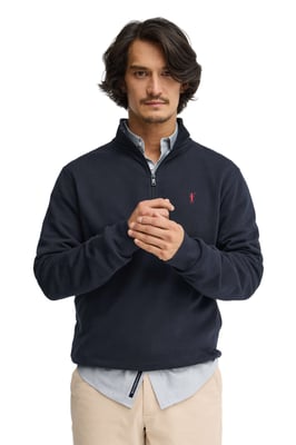Sweatshirt marineblau mit hohem Zip-Kragen und Rigby Go Stickerei