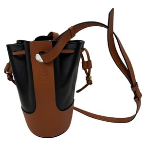 Loewe Small Balloon Bucket Bag aus schwarzem und braunem Leder