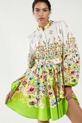 Bedrucktes Minim Kleid mit V-Ausschnitt