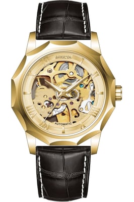 Invicta Objet D Art 69123 Herrenuhr - Automatikwerk - Edelstahl mit goldenem Zifferblatt - 42 mm