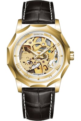 Invicta Objet D Art 69124 Herrenuhr - Automatikwerk - Edelstahl mit goldenem Zifferblatt - 42 mm