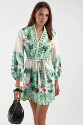 Blumiges A-Linie Mini-Kleid