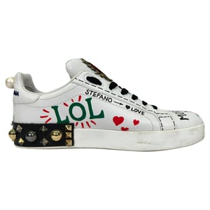 Dolce & Gabbana Bedruckte Portofino Sneaker aus weißem Leder