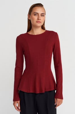 Taillierte strukturierte Strick-Peplum-Bluse